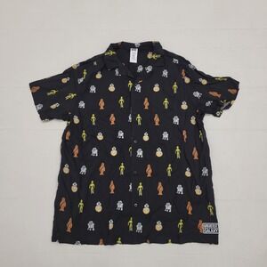 Disney Parks Star Wars Black Button Down Camp Shirt Chewbecca C3P0 R2-D2 3XL